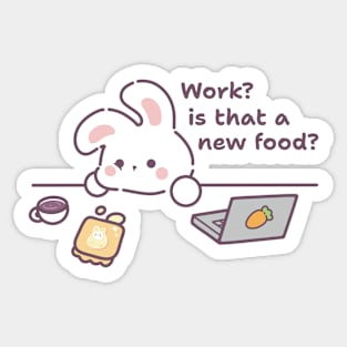 Cute bunny lazy working and daydreaming about food Sticker